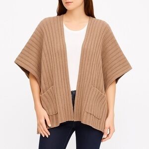 Cocogio Alpaca Blend Ribbed Knit Poncho Sweater Tan OS Made in Italy Pockets